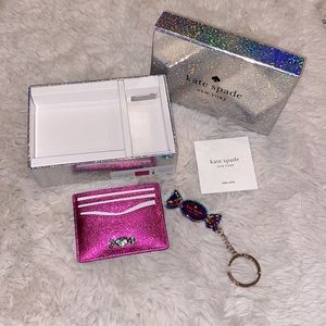 NWT Kate Spade Candy Shop Leather Metallic Cardholder & Keychain Set